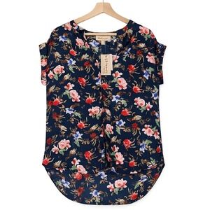 Philosophy Womens Floral Blouse Small Navy Blue Hi-Low Hem Flowy Boho Indie NWT